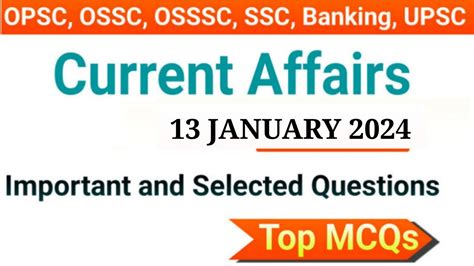 Daily Current Affairs 2024 13th Jan 2024 Current Affairs Mcqs For