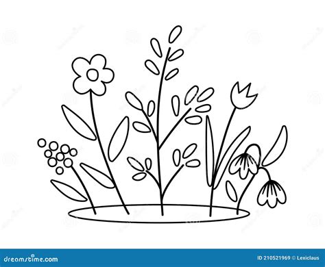 Vector Spring Black and White Flower Bed Icon. First Blooming Plants ...