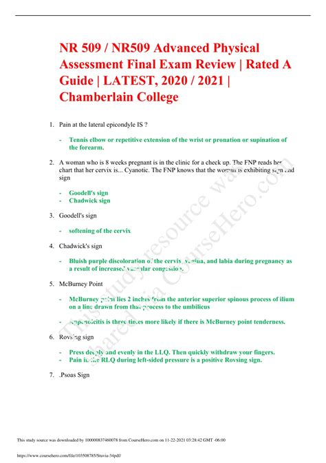 Nr 509 Nr509 Advanced Physical Assessment Final Exam Review Rated A Guide Latest 2020