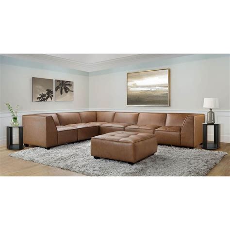 Wallingford 7 Piece Leather Modular Sectional With Ottoman