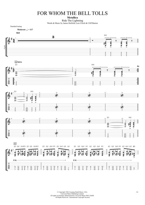 For Whom the Bell Tolls by Metallica - Full Score Guitar Pro Tab ...