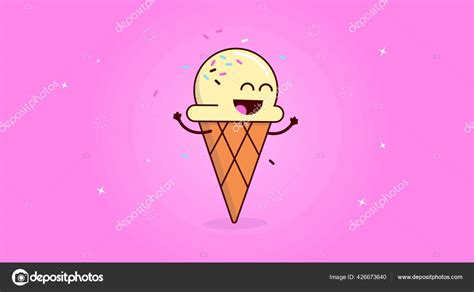 Happy Ice Cream Cone Funny Cute Character Smiling Cheering Raised Stock Vector Image by ...