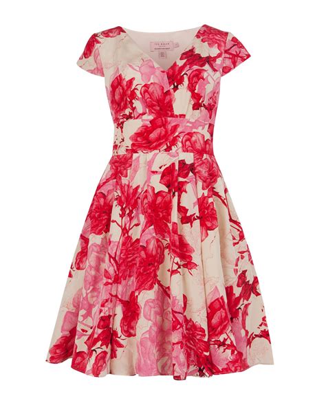 Ted Baker Cissi Floral Etchings Print Dress In Red Lyst