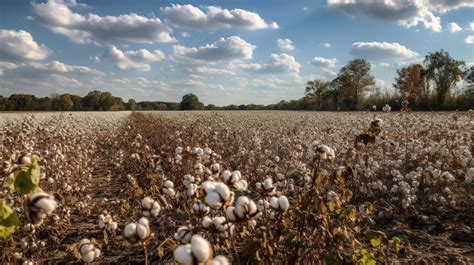 An Cotton Field In A Field With Blue Skies Background Cotton Field