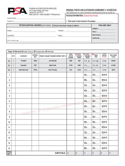 Fillable Online Official Autograph Authentication And Grading Service