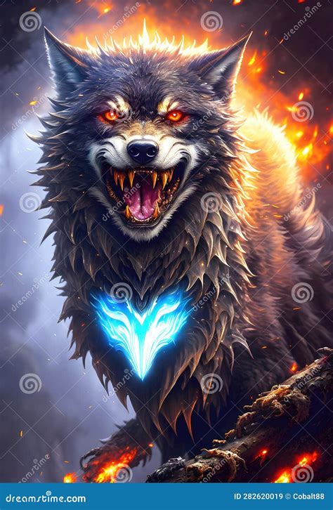 Agressive Wolf Creature, Demon Wolf with Bared Teeth Stock Illustration ...