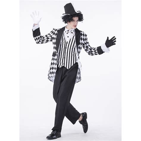 Mens Gentlemen Black And White Harlequin Jester Costume N14760