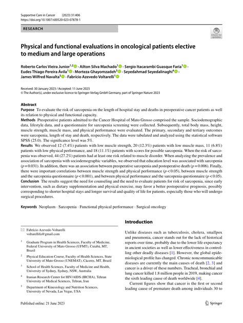 Pdf Physical And Functional Evaluations In Oncological Patients