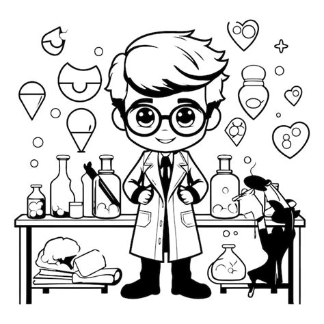 Ilustraci N Vectorial De Un Ni O Con Bata De Laboratorio Y Gafas En