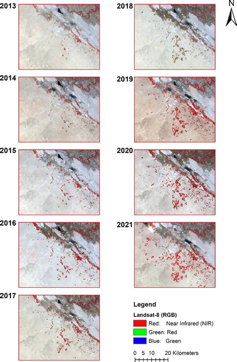 Landsat Oli Rgb False Color Composites Showing The Changes In Water