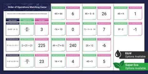 Order Of Operations Matching Game Lehrer Gemacht Twinkl