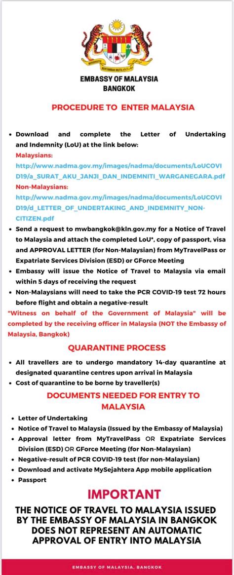 Updates On Procedure To Enter Malaysia 11 November 2020 News From Mission Embassy Of