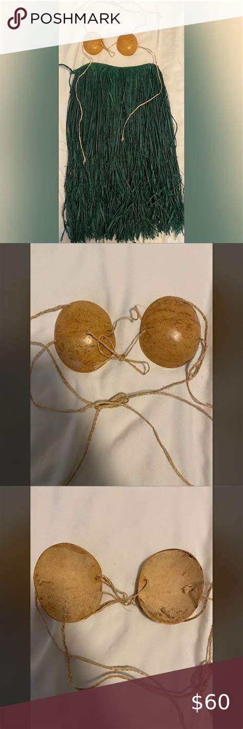 Hawaiian Grass Hula Skirt With Real Coconut Bikini Top Coconut