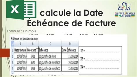 Calcule La Date Ch Ance Du Facture Excel Youtube