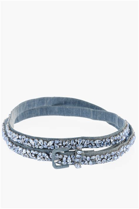 Ermanno Scervino Denim Belt With All Over Jewels 25mm Women Glamood