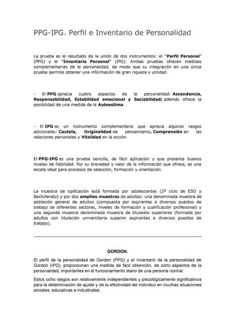 Manual P IPG Perfil E Inventario De Personalidad PPG IPG Perfil E