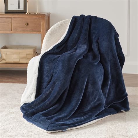 Bedsure Sherpa Fleece Throw Blanket For Couch Navy Blue Thick Fuzzy