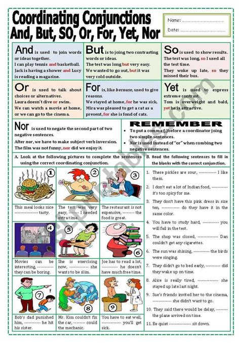 Worksheet For Coordinating Conjunctions Printable Word Searches