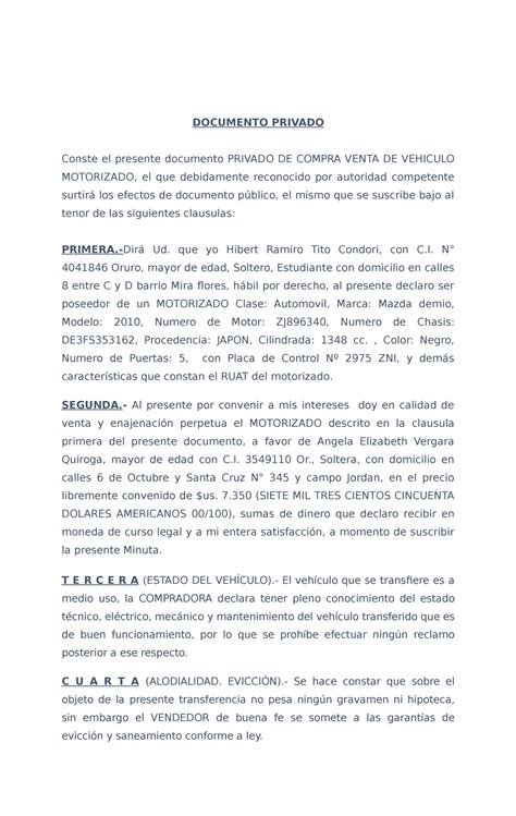 Top Imagen Modelo De Documento Privado De Compraventa Abzlocal Mx