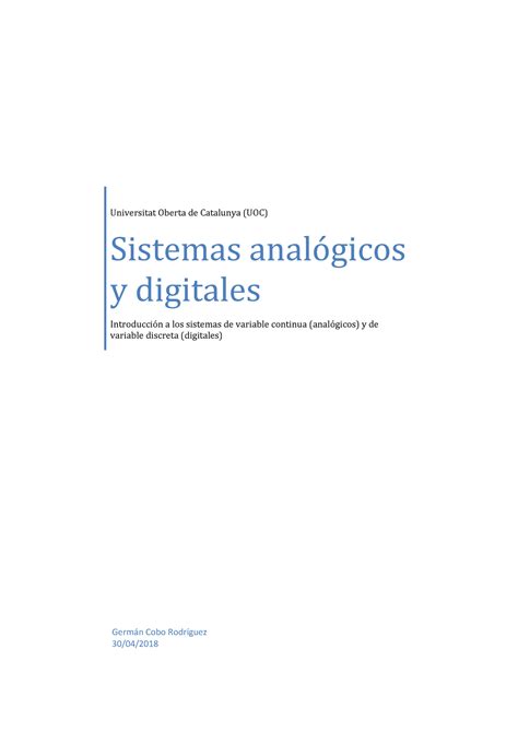 Sistemas Analogicos Y Digitales Universitat Oberta De Catalunya UOC