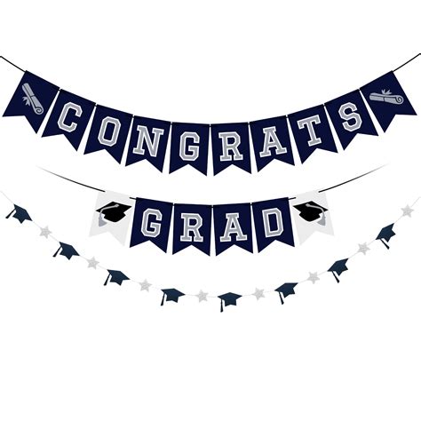 Buy Congrats Grad Banner Blue And Silver Graduation Decorations Banner