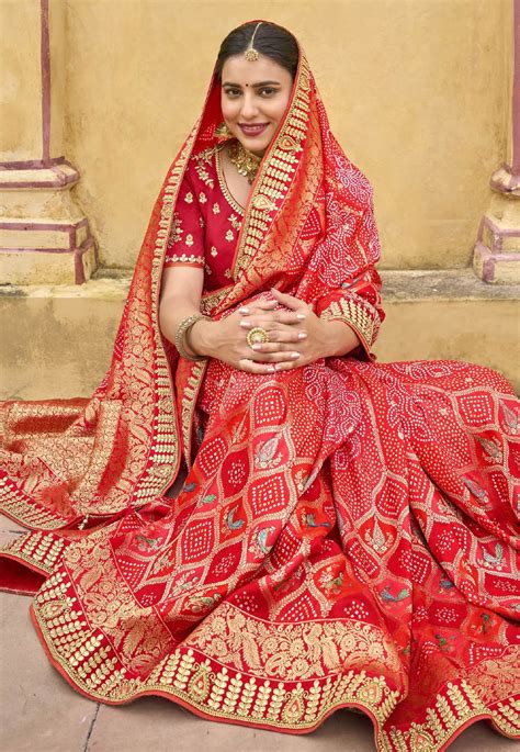 Silk Saree With Blouse In Red Colour 5506