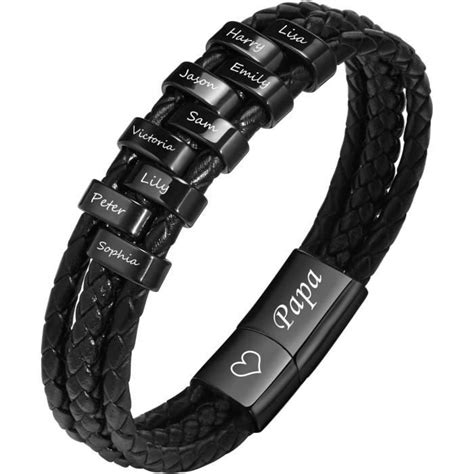 Bracelet Homme Cadeau Papa Homme Cuir Tressé Chaîne Gourmette Bracelet