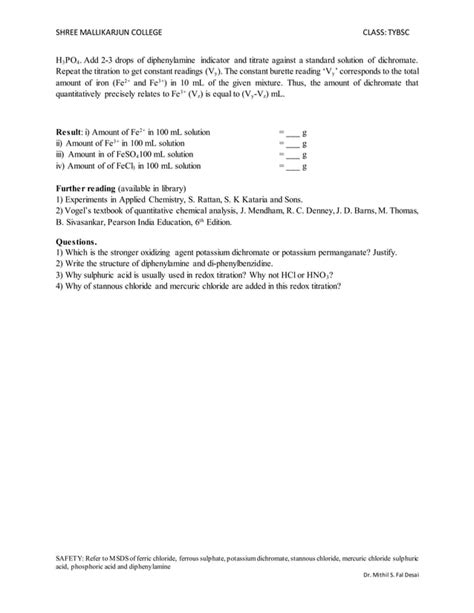 To Estimate Amount Of Ferrousfe2 And Ferricfe3 Ions In The Given