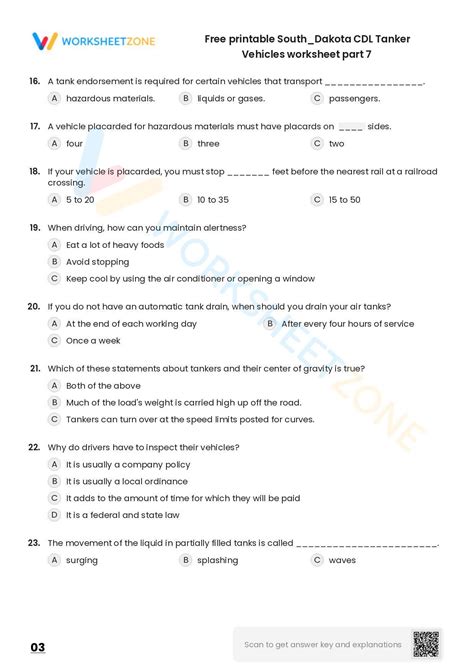 Free Printable South Dakota Cdl Tanker Vehicles Practice Test