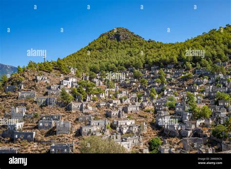 Abandoned Village Of Kayakoy Ghost Town Near Fethiye Turkey Stock