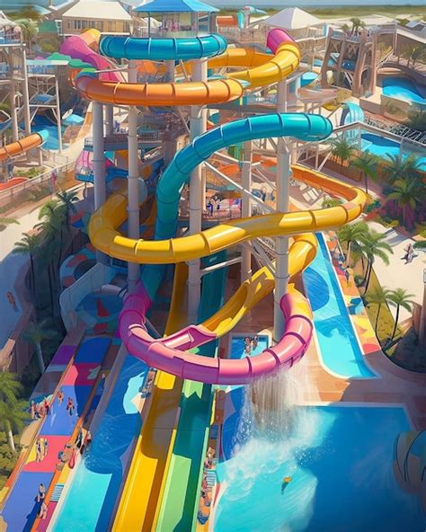 Premium Photo | A water park with a water slide and a water slide.