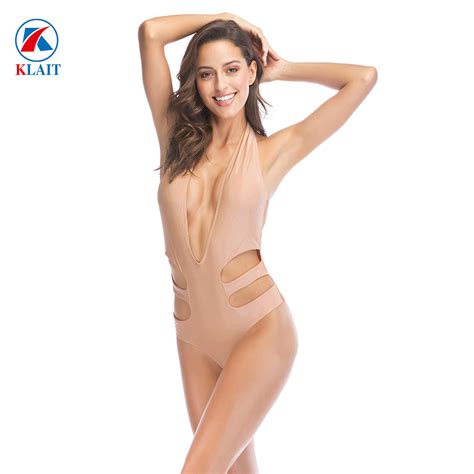 Oem Recycled Custom Halter One Piece Hollow Deep V Nude Color Swimsuit Swimsuit And Bikini Price