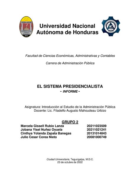 Informe Grupo Sistema Presidencialista Universidad Nacional