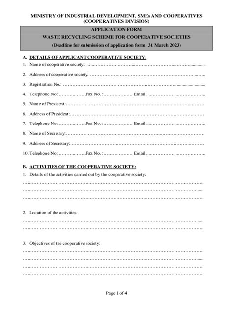 Fillable Online Cooperatives Govmu Application Form Waste Recycling