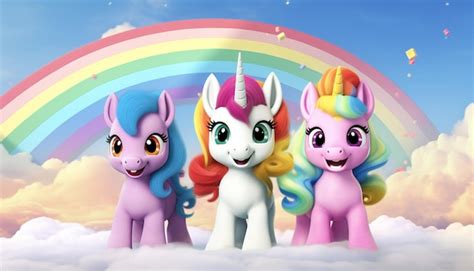 premium photo   pony standing   clouds   rainbow