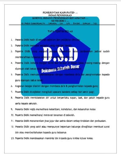 Contoh Tata Tertib Kelas Untuk Jenjang Sd Dokumen Sekolah Dasar