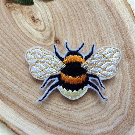 Bee Iron On Embroidered Patch Bumblebee Brooch Insect Patch Etsy