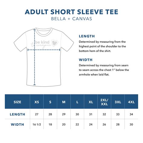 Bella Canvas Adult Short Sleeve Sizing Guide Be Kind To Everyone