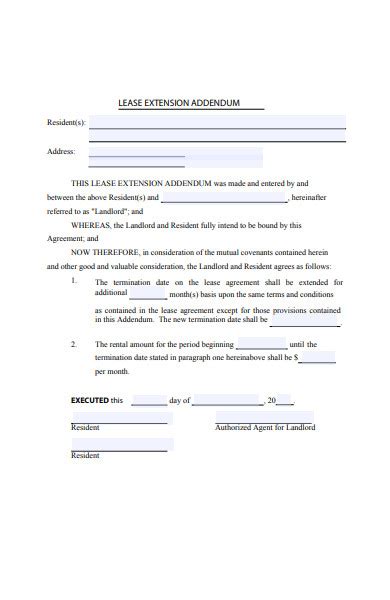 Free Lease Extension Addendum Form Samples Pdf Ms Word Google Docs