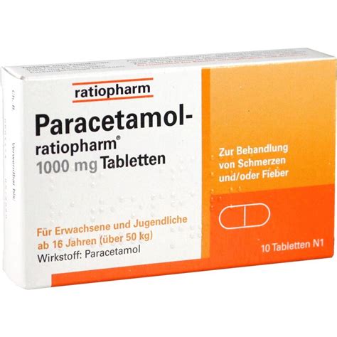 PARACETAMOL RATIOPHARM 1000 MG TABLETTEN 10 Tabletten Schon Ab 2 51