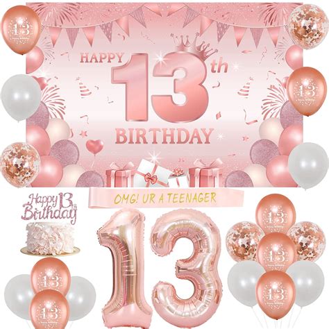 13th Birthday Decorations Girls Rose Gold Omg Ur A Teenager Sash Happy 13th Birthday Backdrop