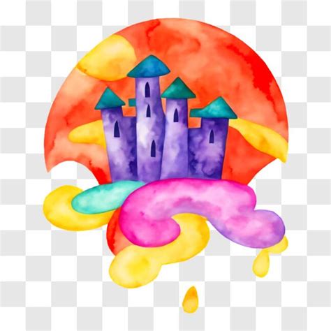 Download Vibrant Upside-Down Castle Artwork PNG Online - Creative Fabrica