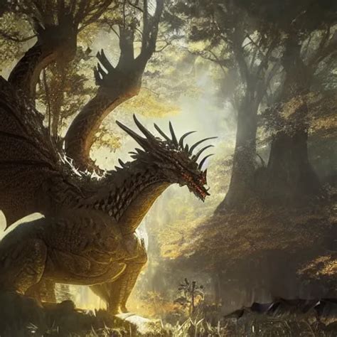 A Ferocious Steel Dragon Guarding The Sacred Grove Stable Diffusion