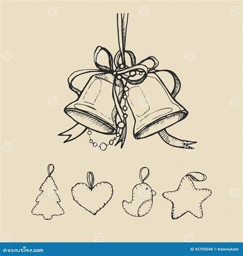 Vintage Hand Drawing Background With Bells And Toys Vector