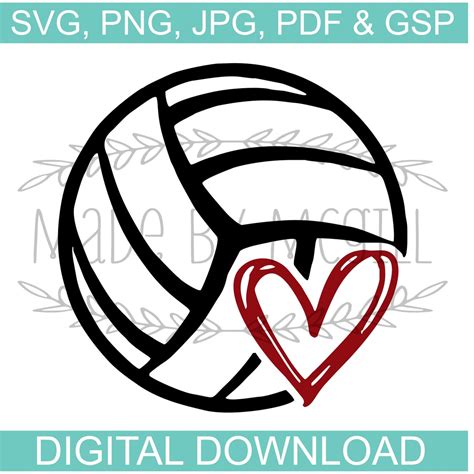 Volleyball Heart Svg Volleyball Svg Volleyball Digital Etsy