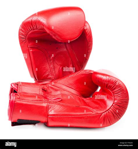 Pair of red leather boxing gloves isolated on white background Stock ...