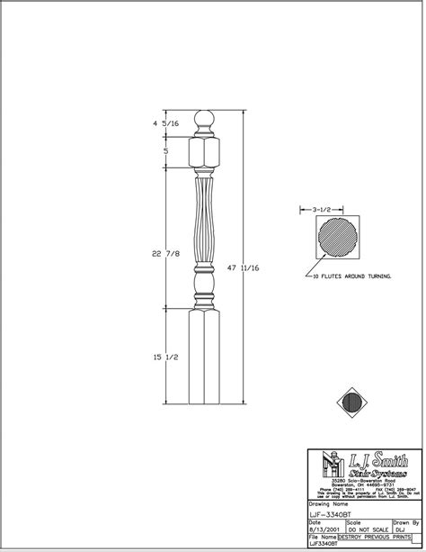 Ljf 3340 Challis 3 12 X 48 Shortest Utility Fluted Newel