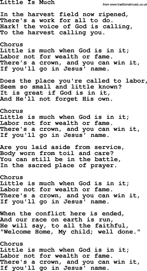 Baptist Hymnal, Christian Song: Little Is Much- lyrics with PDF for ...