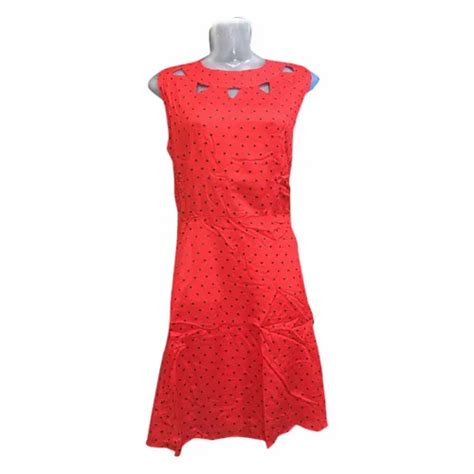 Ladies Casual Wear Sleeveless Red Dotted One Piece Dress Size S Xxxl