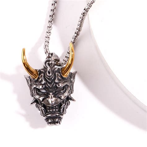 Silver Gothic Horned Demon Face Necklace Pendant Punk Gothic Etsy